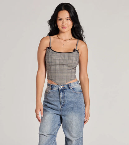 Preppy Vibe Lace-Up Plaid Corset Top