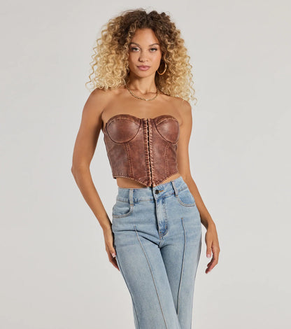 Boldly Chic Faux Leather Cropped Corset