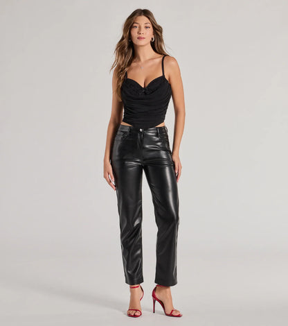 Sultry Night-Out Lace Trim Mesh Bustier Top