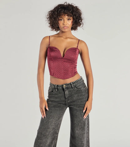 All That Glam Rhinestone Satin Cropped Corset