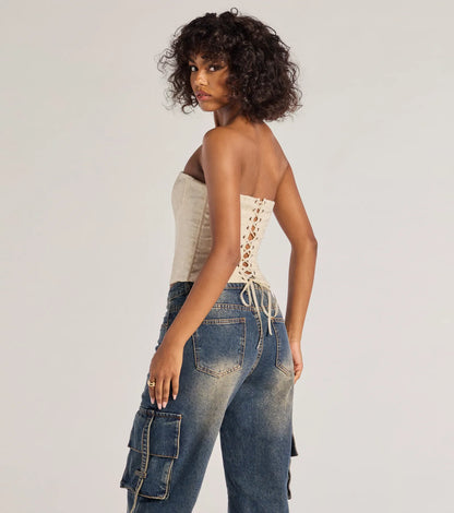 Chic Status Brocade Satin Strapless Corset Top