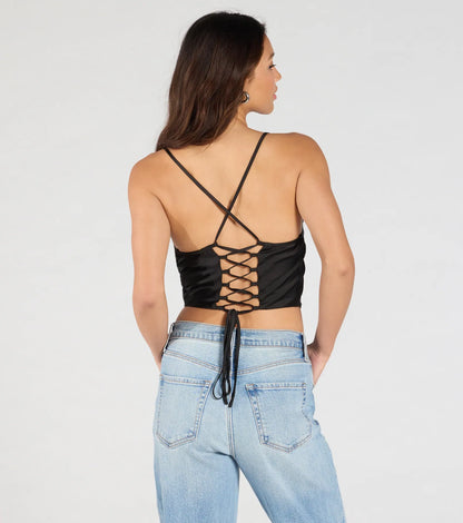 Sultry Stunner Lace-Up Satin Crop Top