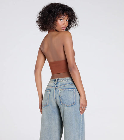 Sultry Trend Buckle Strap Halter Crop Top