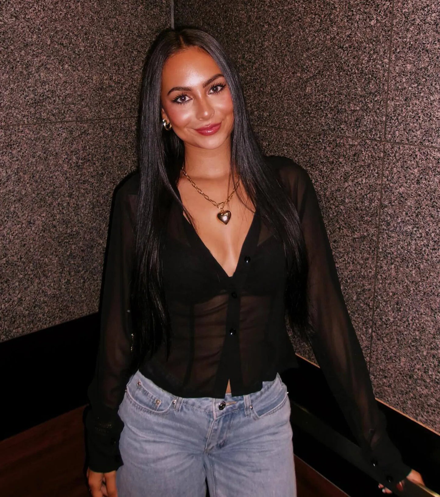 Sheer To Be Seen Smocked Back Chiffon Button Top