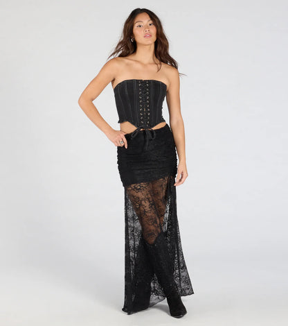 Trendy Style Lace-Up Denim Corset Top