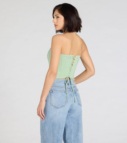 Chic And Snatched Strapless Lace Trim Corset Top