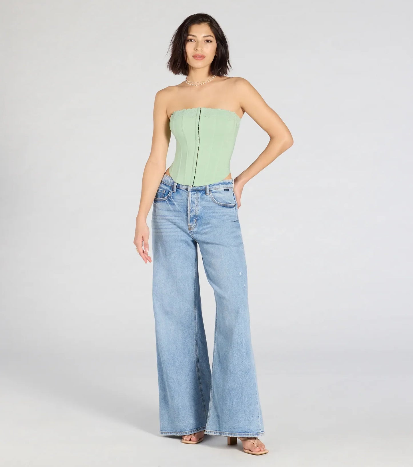 Chic And Snatched Strapless Lace Trim Corset Top