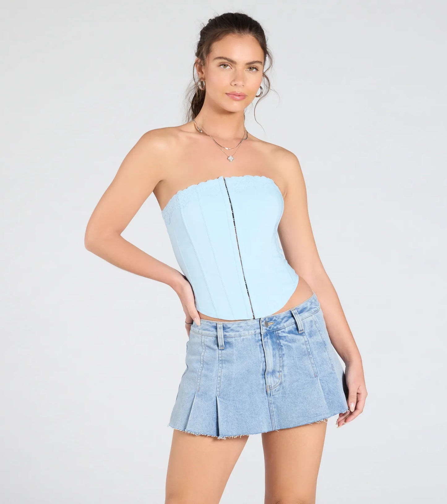 Chic And Snatched Strapless Lace Trim Corset Top