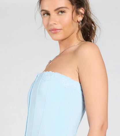 Chic And Snatched Strapless Lace Trim Corset Top