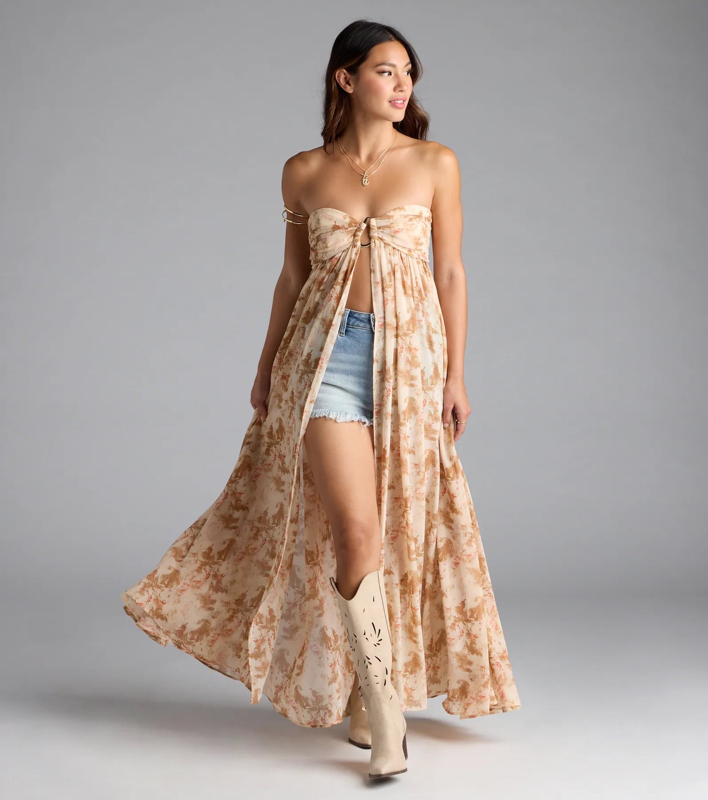 Wanderlust Calling Strapless Abstract Flowy Tunic Top