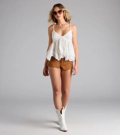 By The Beach V-Neck Halter Babydoll Crop Top