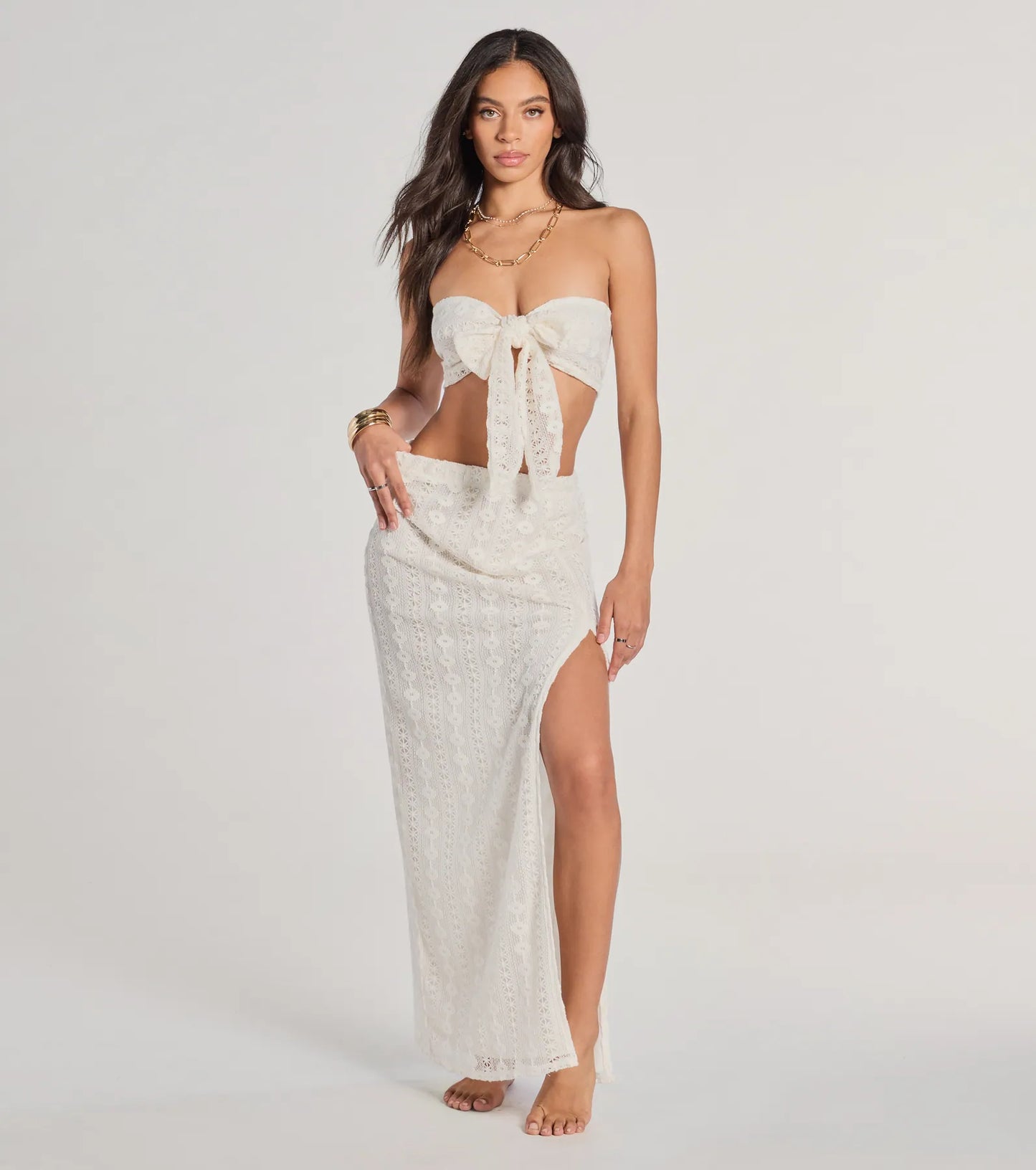 Vacay Ready Tie-Front Bandeau Crochet Crop Top