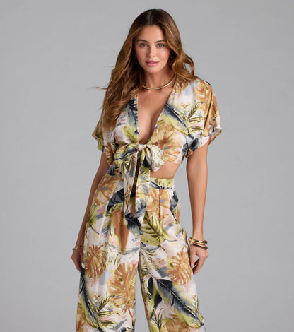 Sunny Escape Tropical Print Tie-Front Top