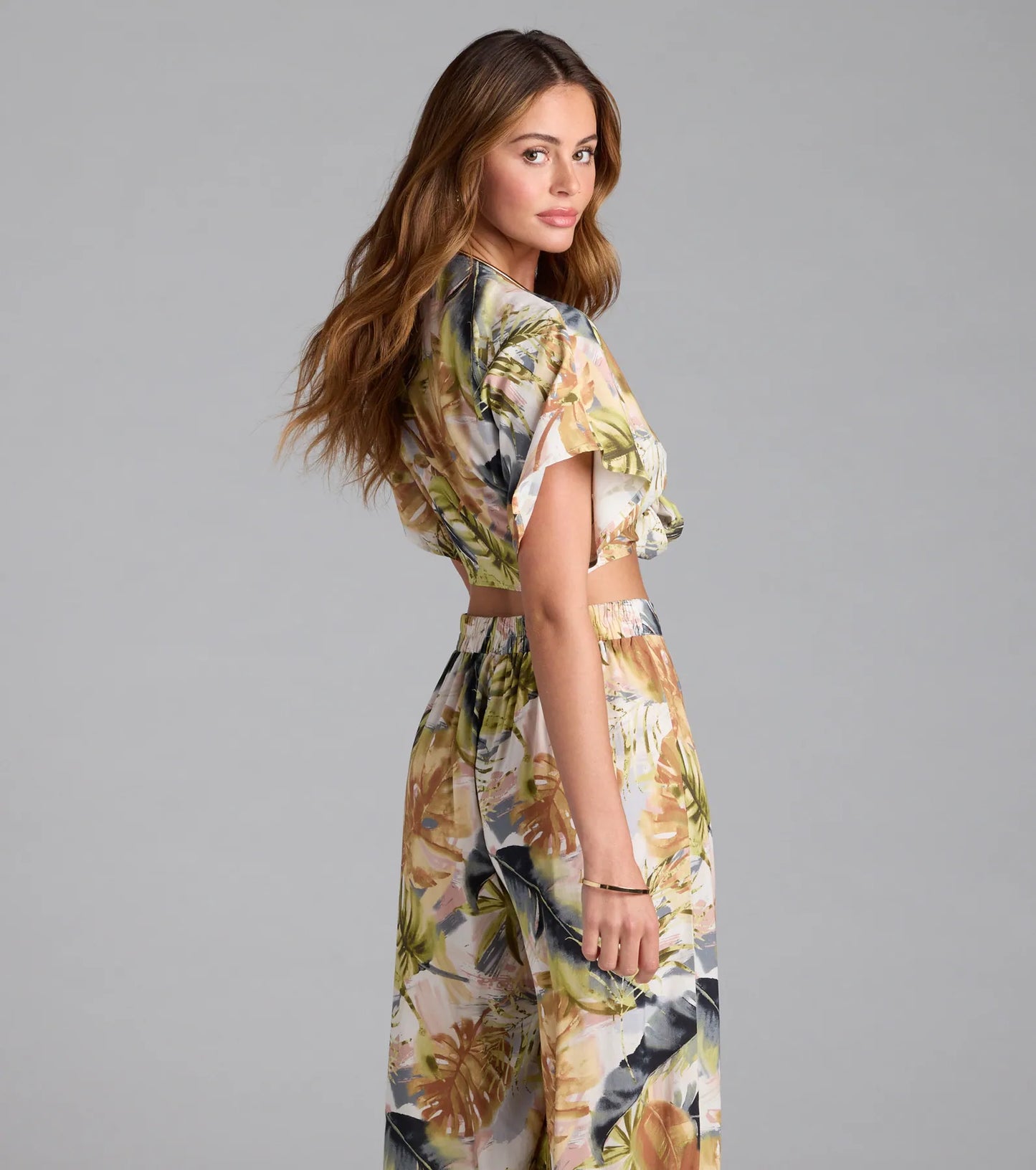 Sunny Escape Tropical Print Tie-Front Top