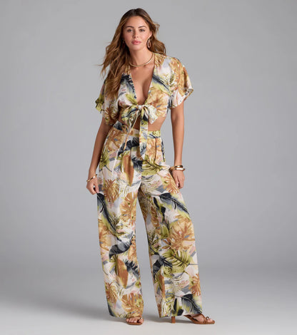 Sunny Escape Tropical Print Tie-Front Top