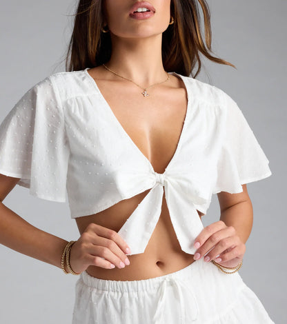 Weekend Fun Flutter Sleeve Tie-Front Top