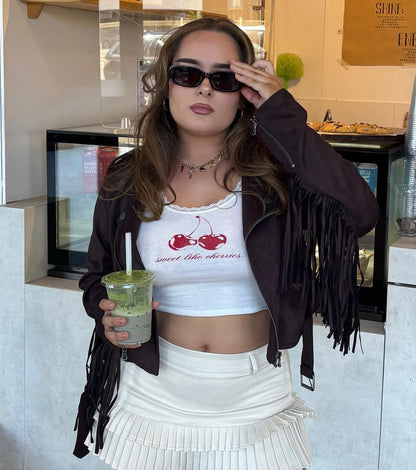 Stylish Out West Faux Suede Fringe Moto Jacket