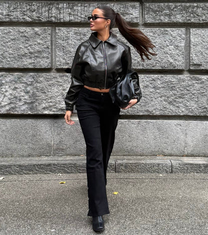 Cool Factor Faux Leather Bomber Jacket