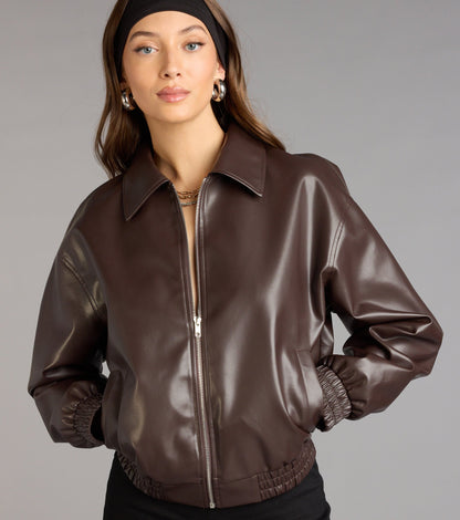 Level Up Faux Leather Bomber Jacket