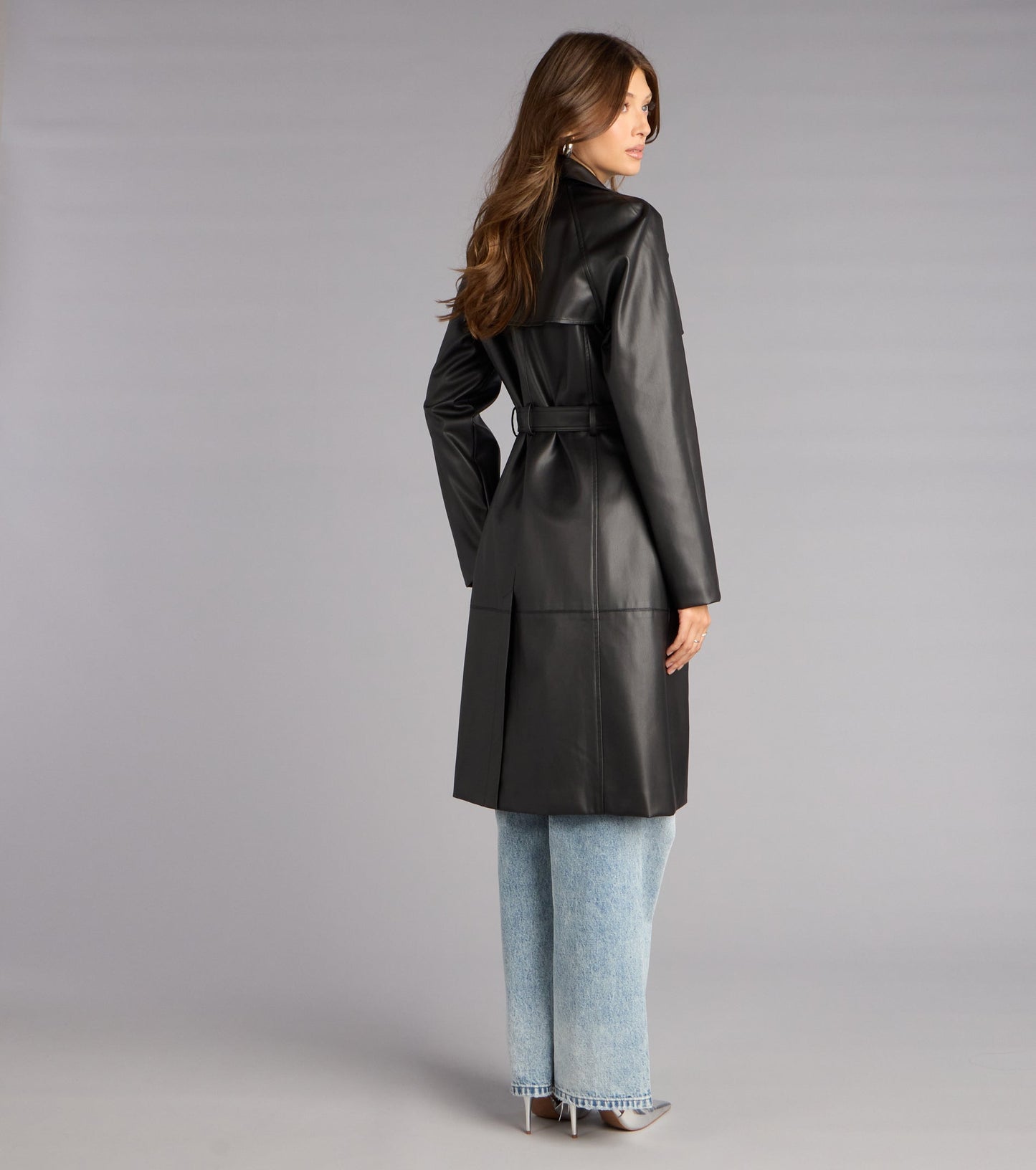 Iconic Muse Faux Leather Belted Trench Coat