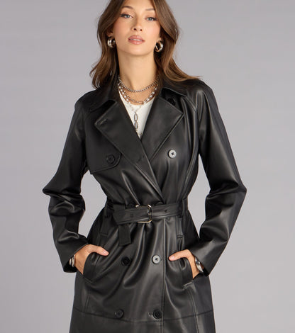 Iconic Muse Faux Leather Belted Trench Coat