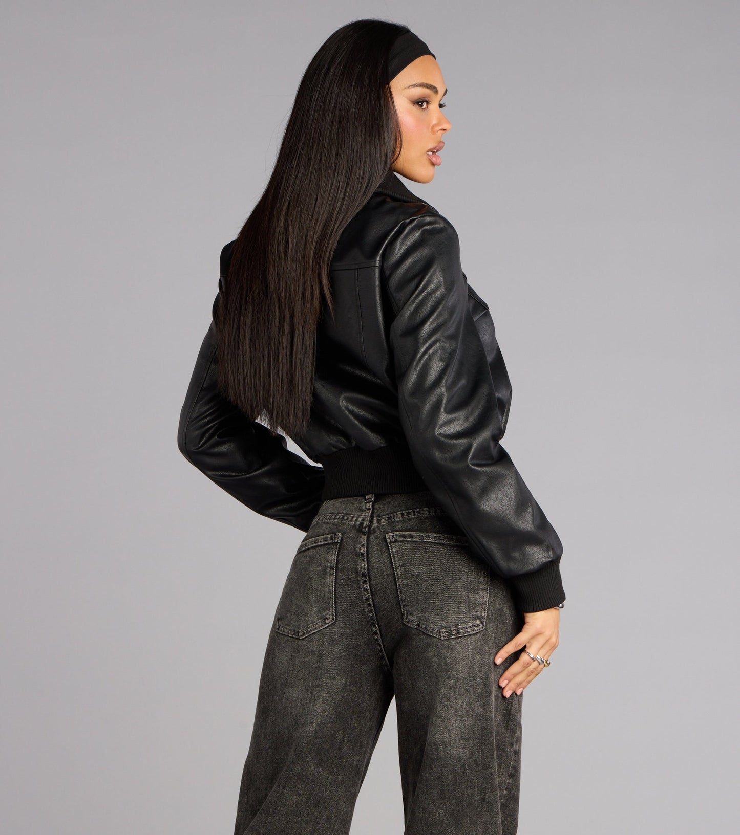 Cool Intentions Faux Leather Bomber Jacket