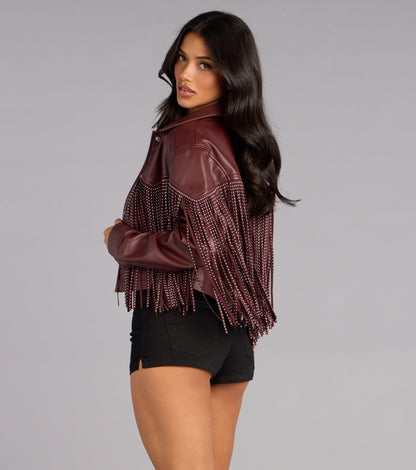 Cause A Scene Stud Fringe Faux Leather Shacket