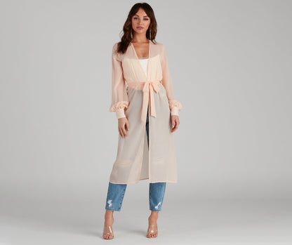 Chic Sheer Chiffon Belted Trench
