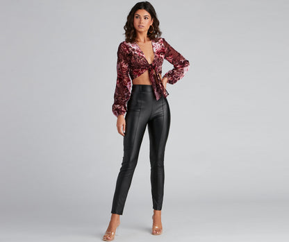 Luxe Velvet Floral Tie-Front Top