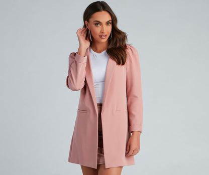 Nine-To-Five Puff Shoulder Long Line Blazer