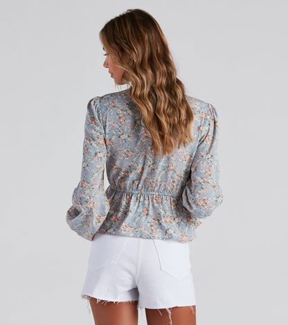 May Flowers Crepe Tie-Front Top