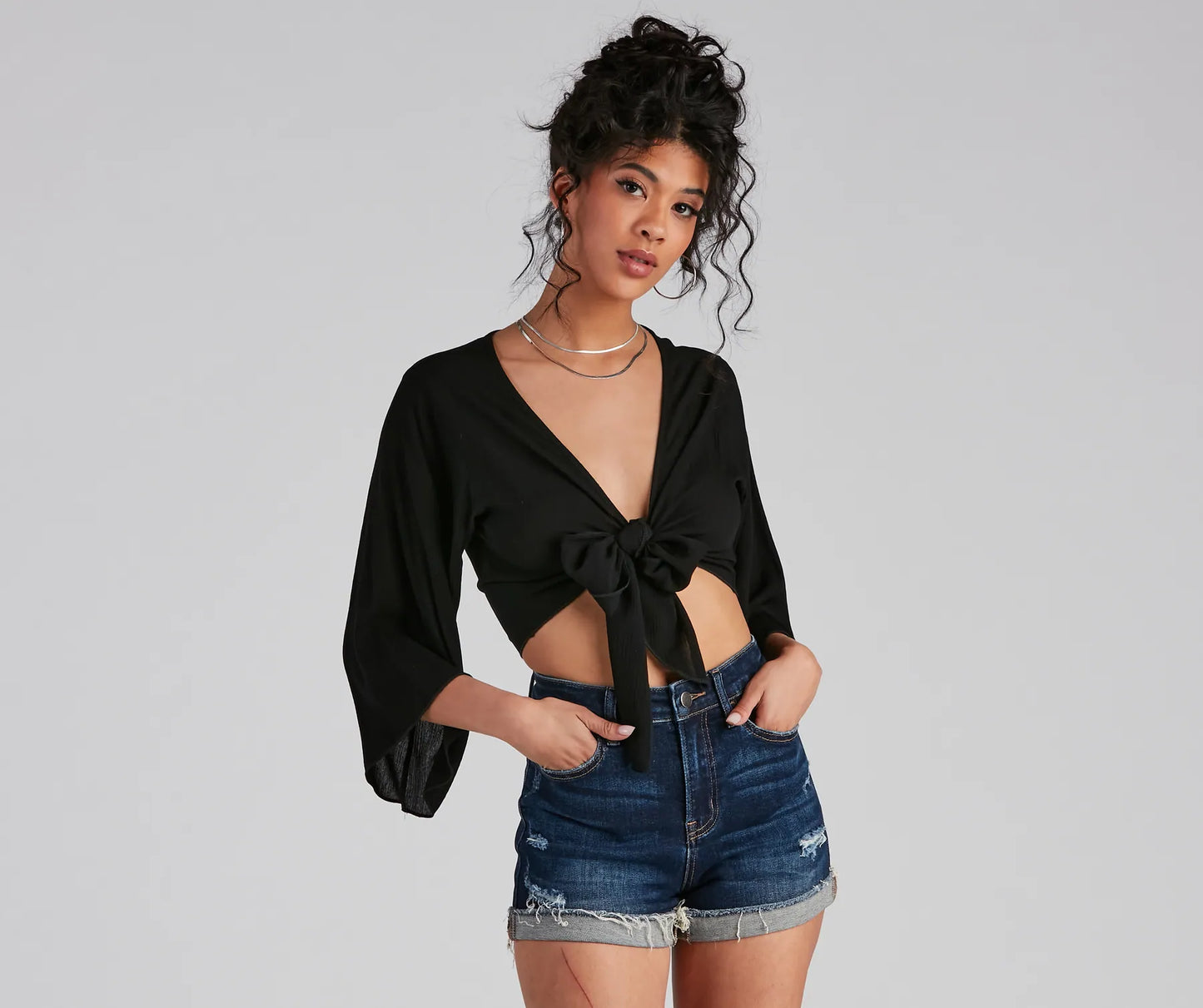 Tied Up Kimono Sleeve Top