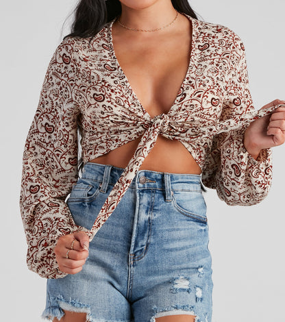 Bohemian Chic Paisley Tie Front Top