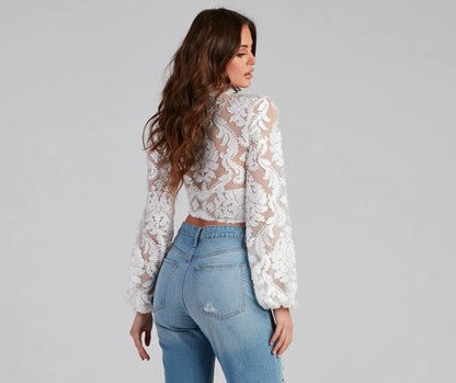 Vintage Glam Burnout Tie Front Top