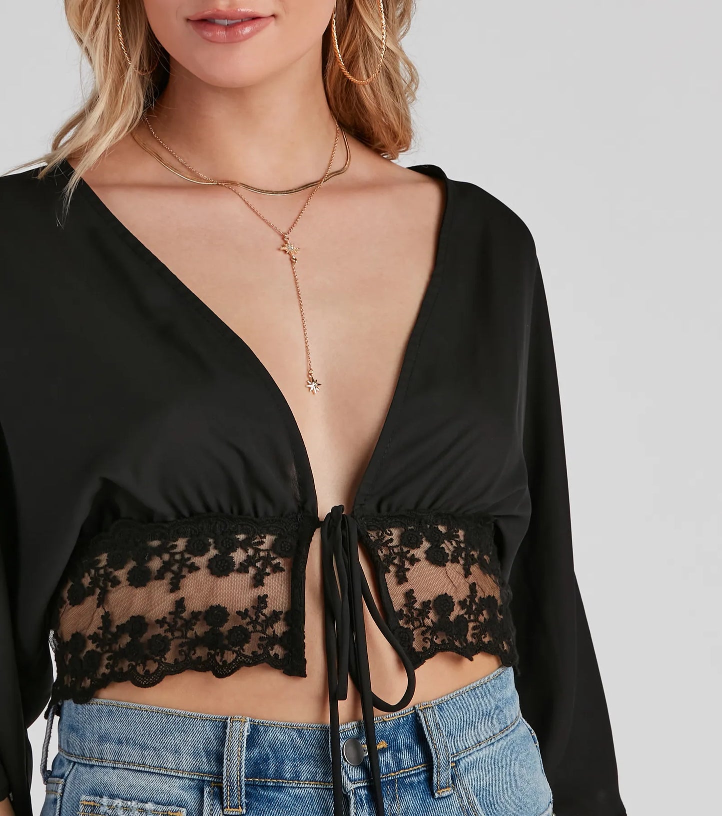 Country Road Lace Tie-Front Top