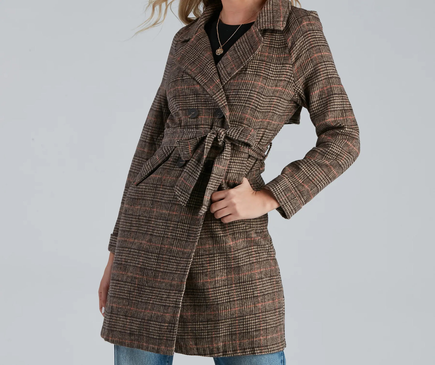 Uptown Plaid Trench Coat