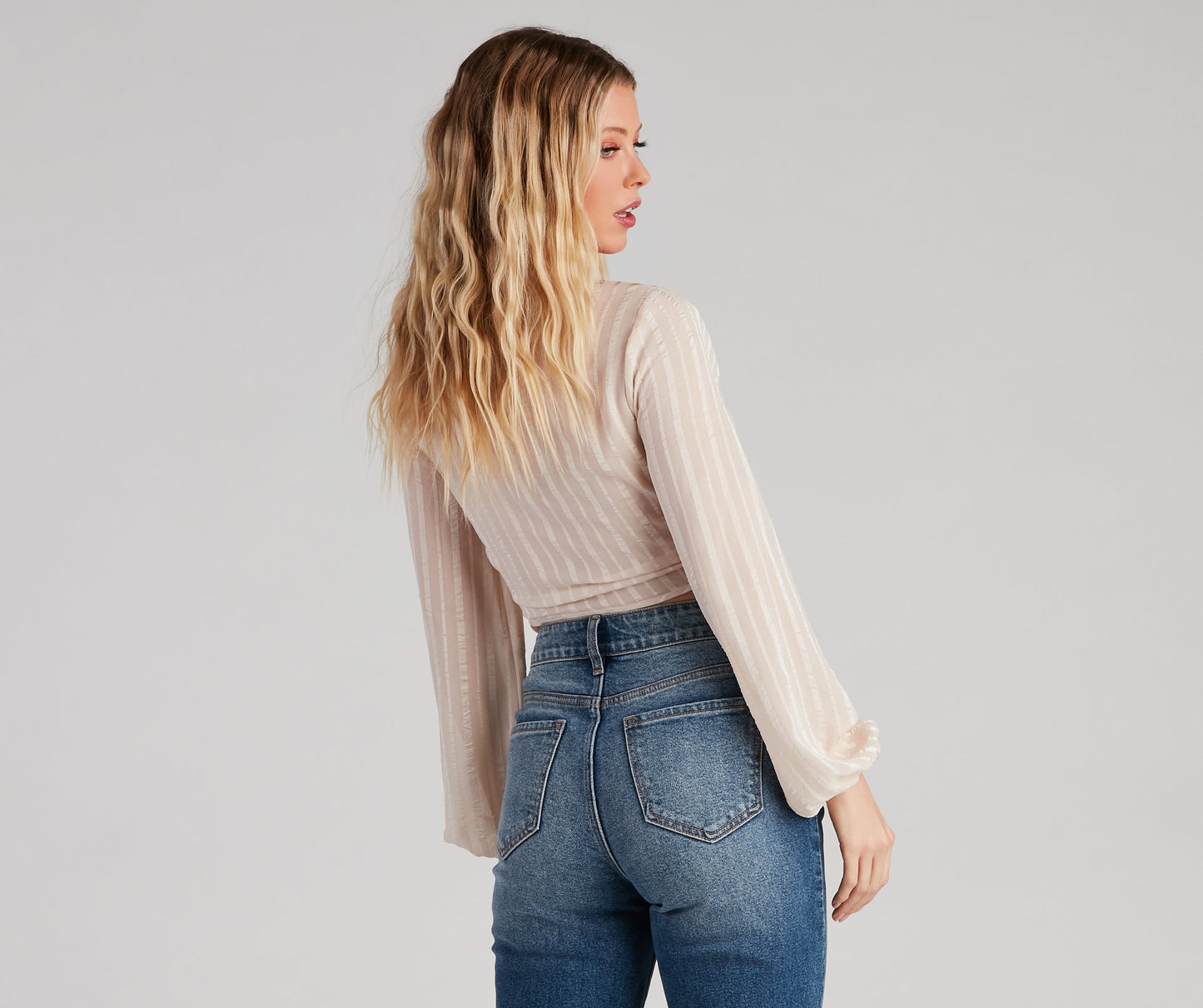 True Beau Satin Stripe Tie-Front Top