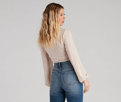 True Beau Satin Stripe Tie-Front Top