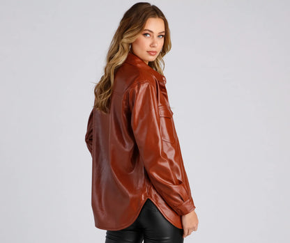 Casual-Chic Mood Faux Leather Shacket