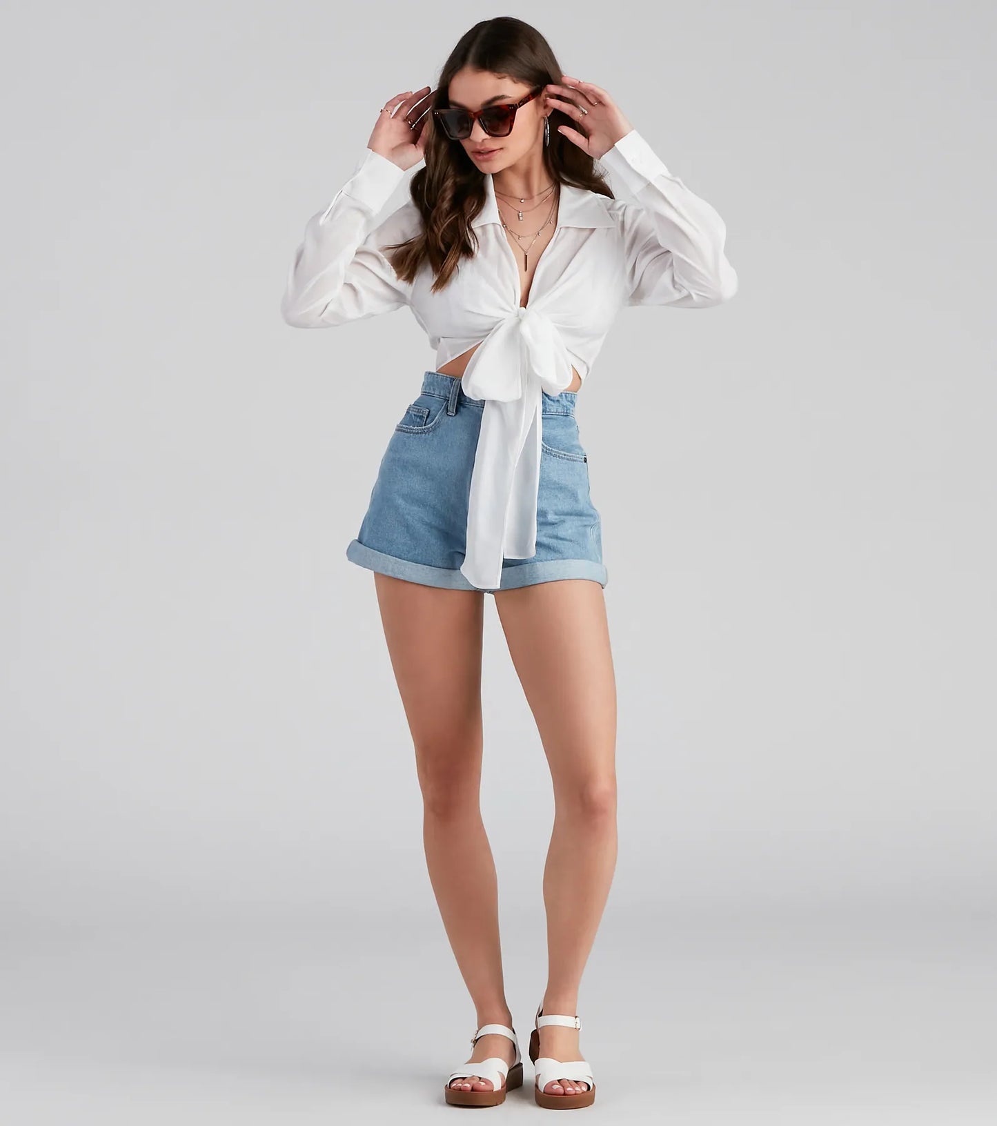 Portrait Mode Tie-Front Poplin Top
