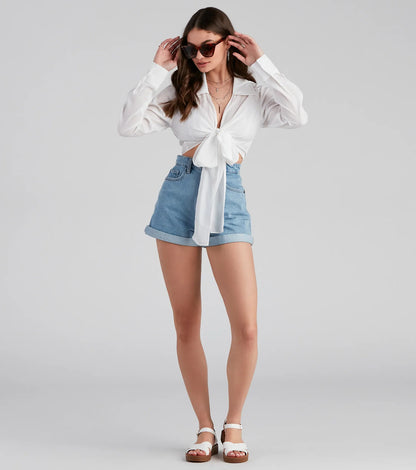 Portrait Mode Tie-Front Poplin Top