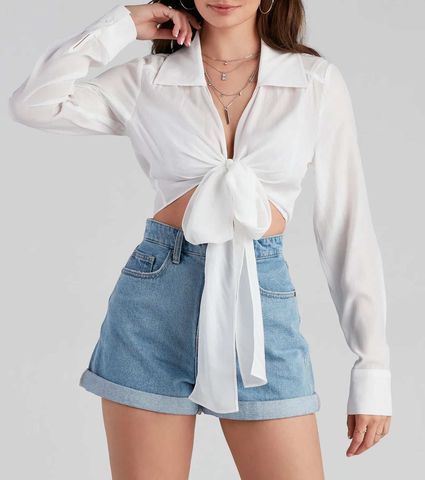 Portrait Mode Tie-Front Poplin Top