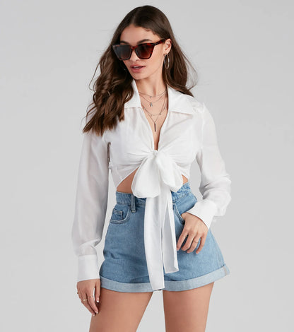 Portrait Mode Tie-Front Poplin Top