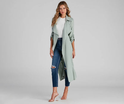 Shift In Season Linen Belted Trench