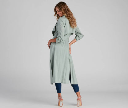 Shift In Season Linen Belted Trench