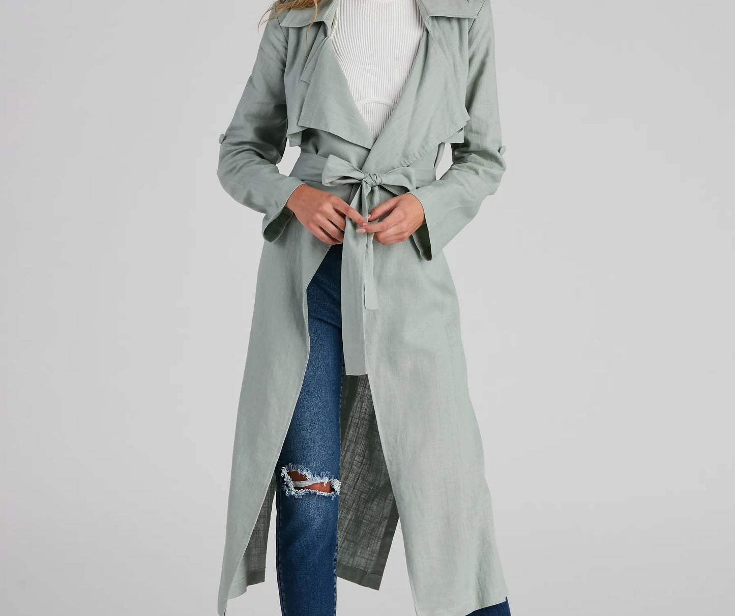 Shift In Season Linen Belted Trench
