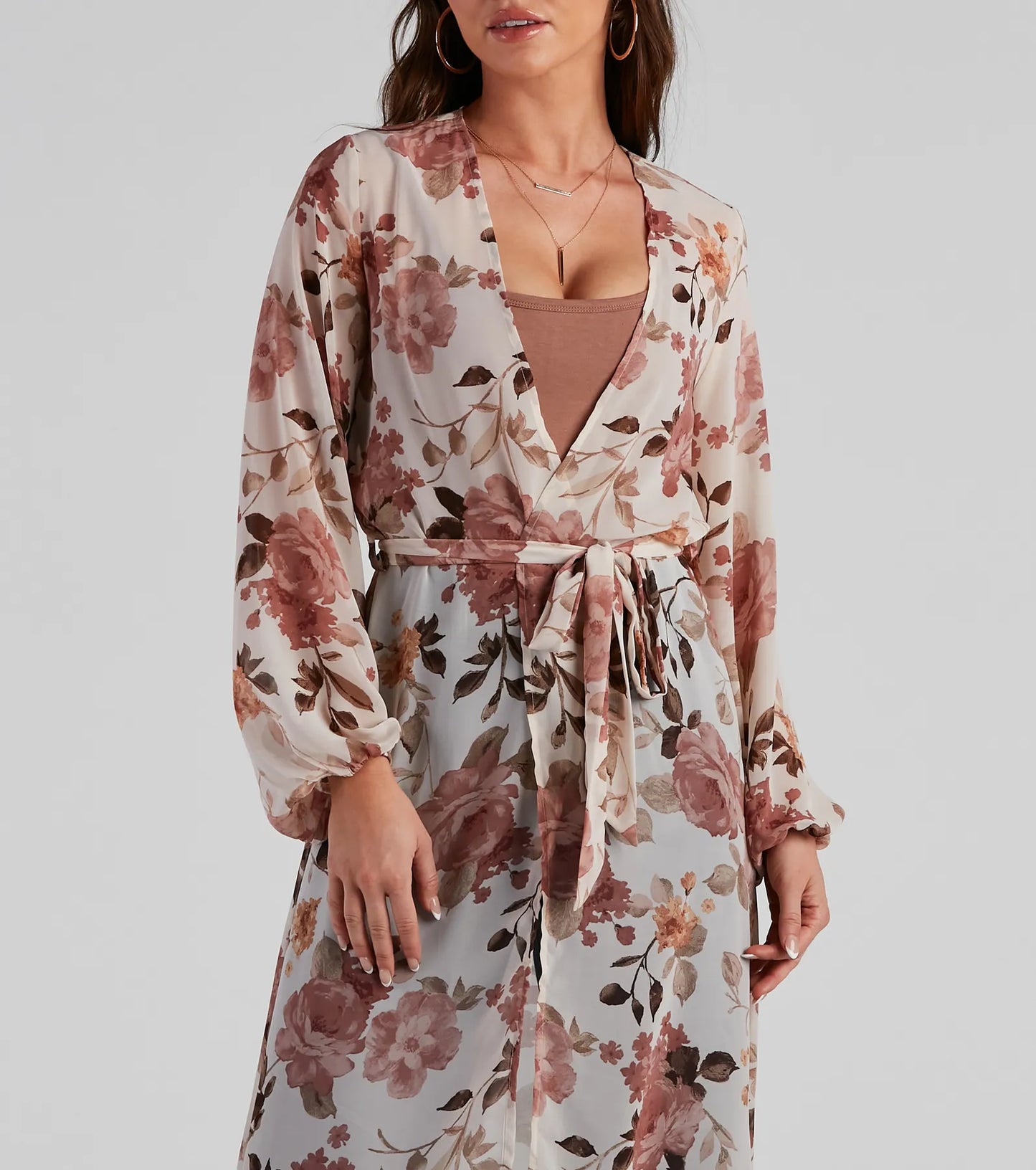 Flower Field Belted Chiffon Duster
