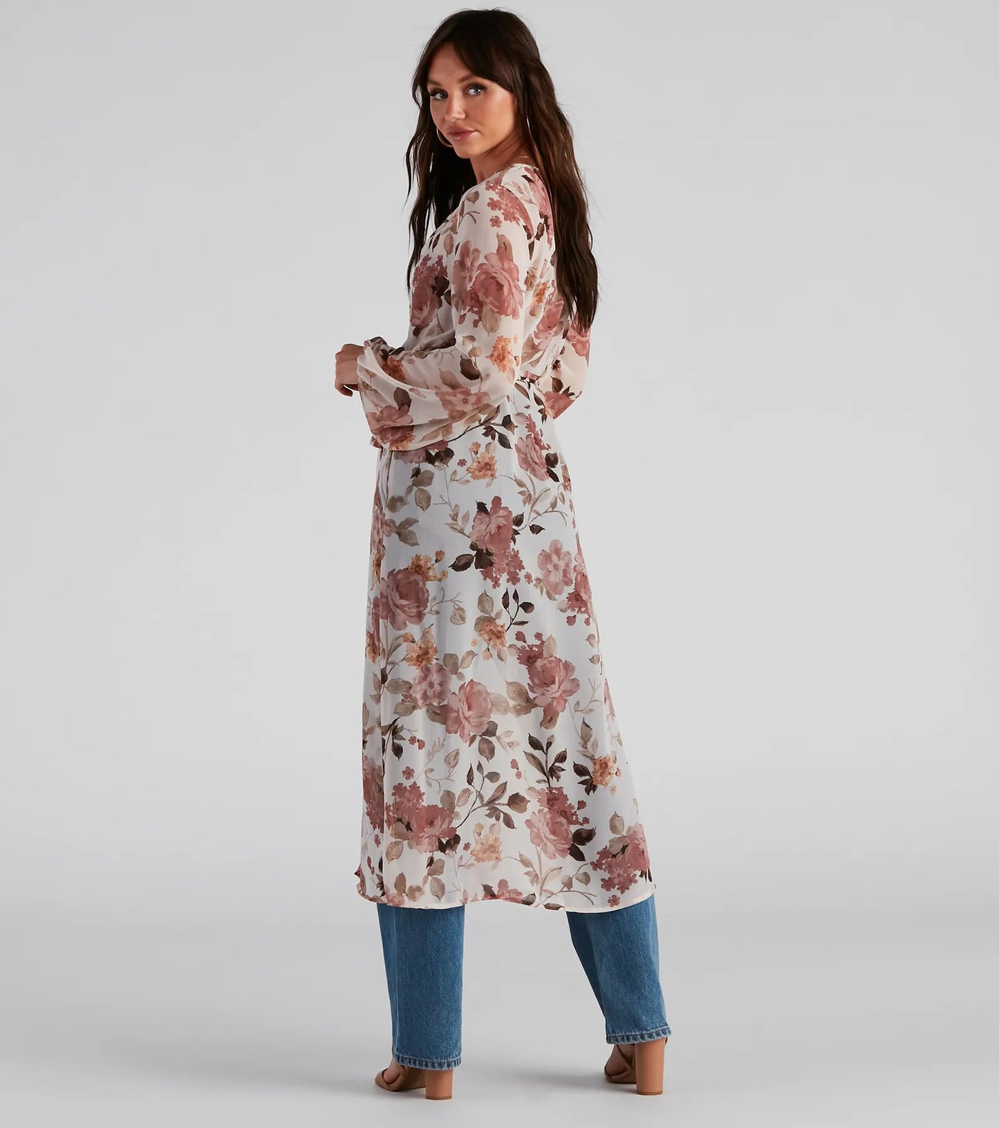 Flower Field Belted Chiffon Duster