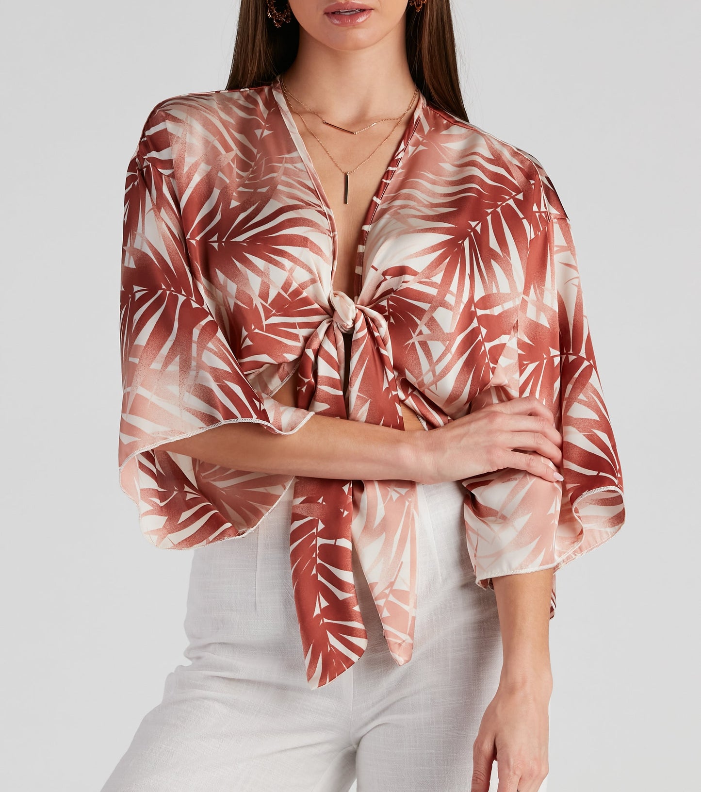 Out Sailing Satin Tie-Front Top