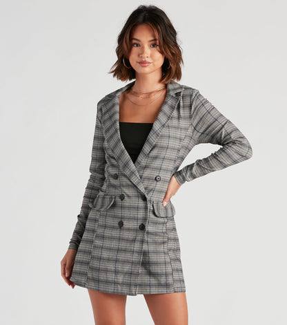 Perfectly Prepped Plaid Long Blazer